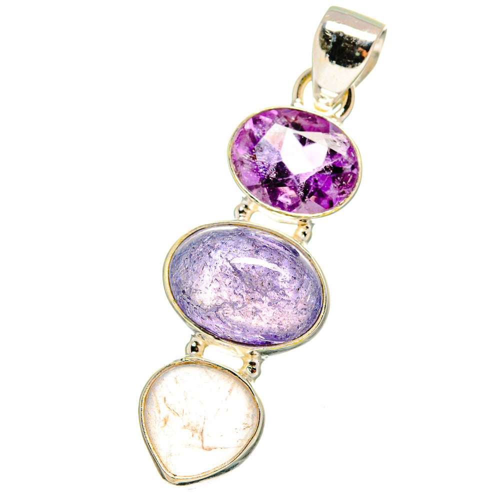 Rainbow Moonstone, Amethyst, Tanzanite Pendants handcrafted by Anasilvercos - PD14739