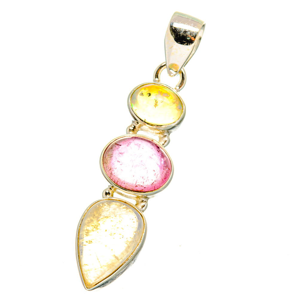 Rainbow Moonstone, Pink Tourmaline, Ethiopian Opal Pendants handcrafted by Anasilvercos - PD14741