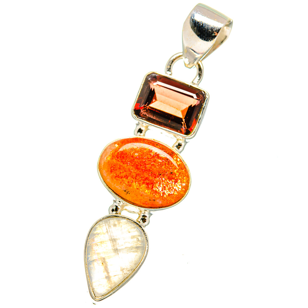 Rainbow Moonstone, Sunstone, Garnet Pendants handcrafted by Anasilvercos - PD14742