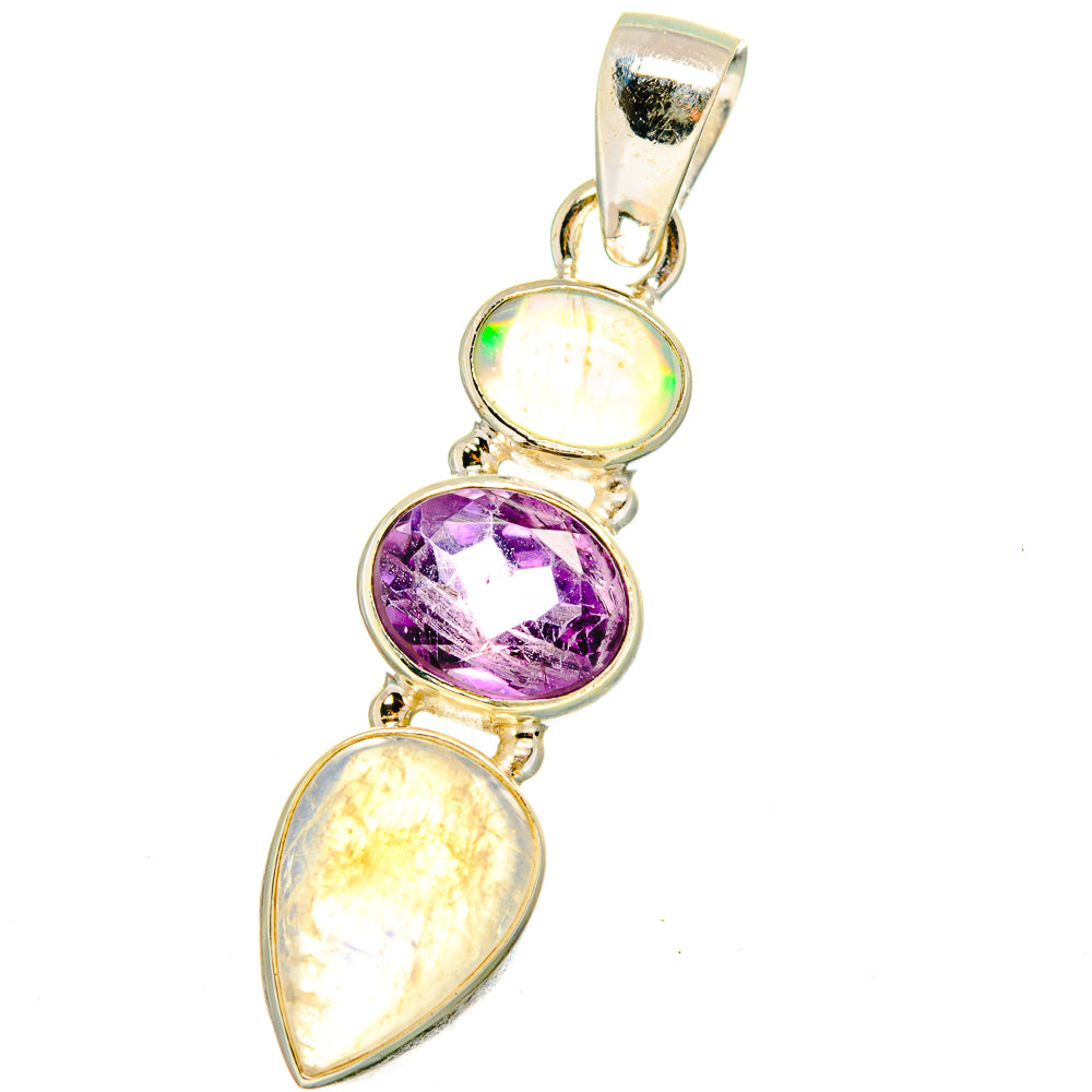 Rainbow Moonstone, Amethyst, Ethiopian Opal Pendants handcrafted by Anasilvercos - PD14743