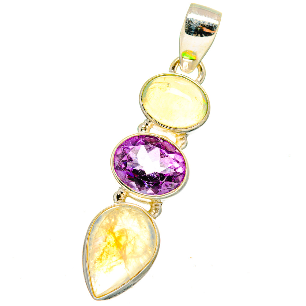 Rainbow Moonstone, Amethyst, Ethiopian Opal Pendants handcrafted by Anasilvercos - PD14744