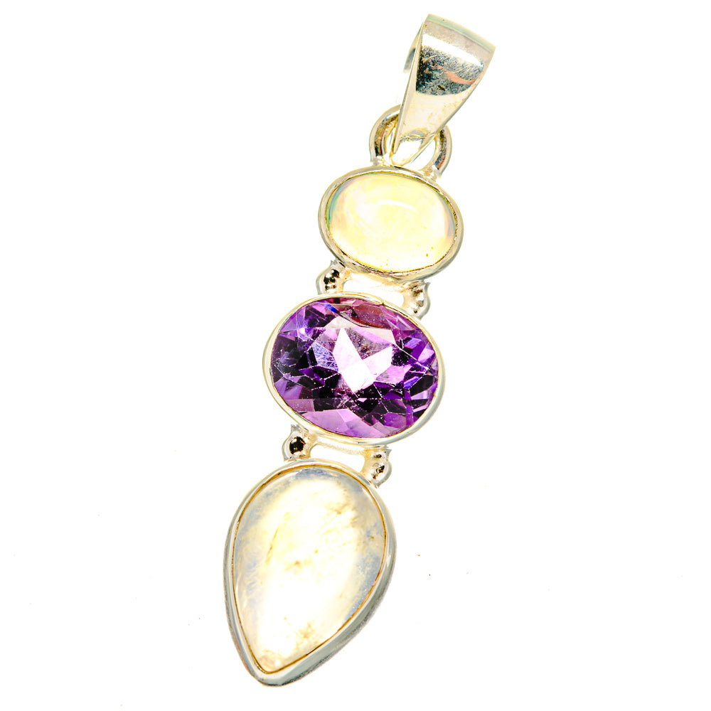 Rainbow Moonstone, Amethyst, Ethiopian Opal Pendants handcrafted by Anasilvercos - PD14745