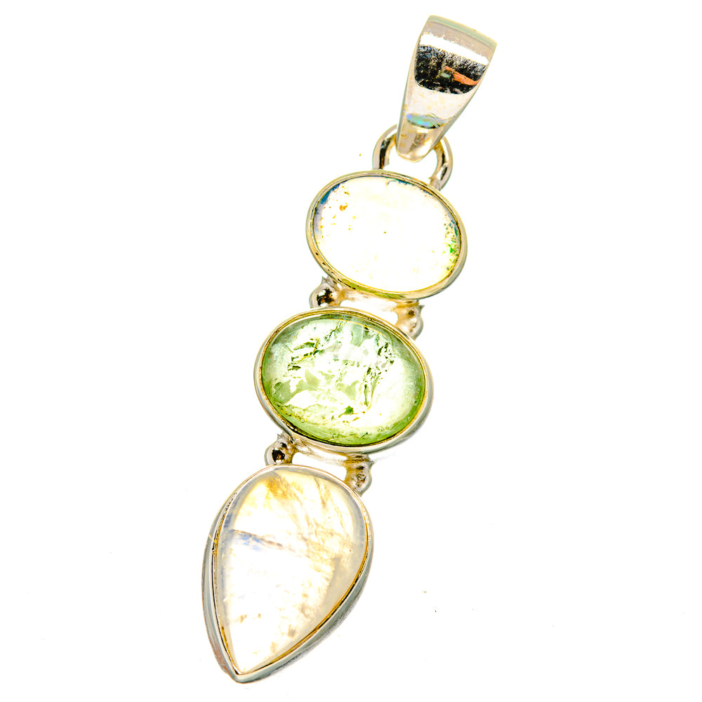 Rainbow Moonstone, Green Tourmaline, Ethiopian Opal Pendants handcrafted by Anasilvercos - PD14747