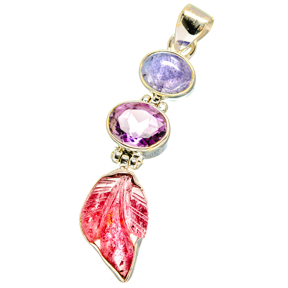 Pink Agate, Amethyst, Tanzanite Pendants handcrafted by Anasilvercos - PD14750
