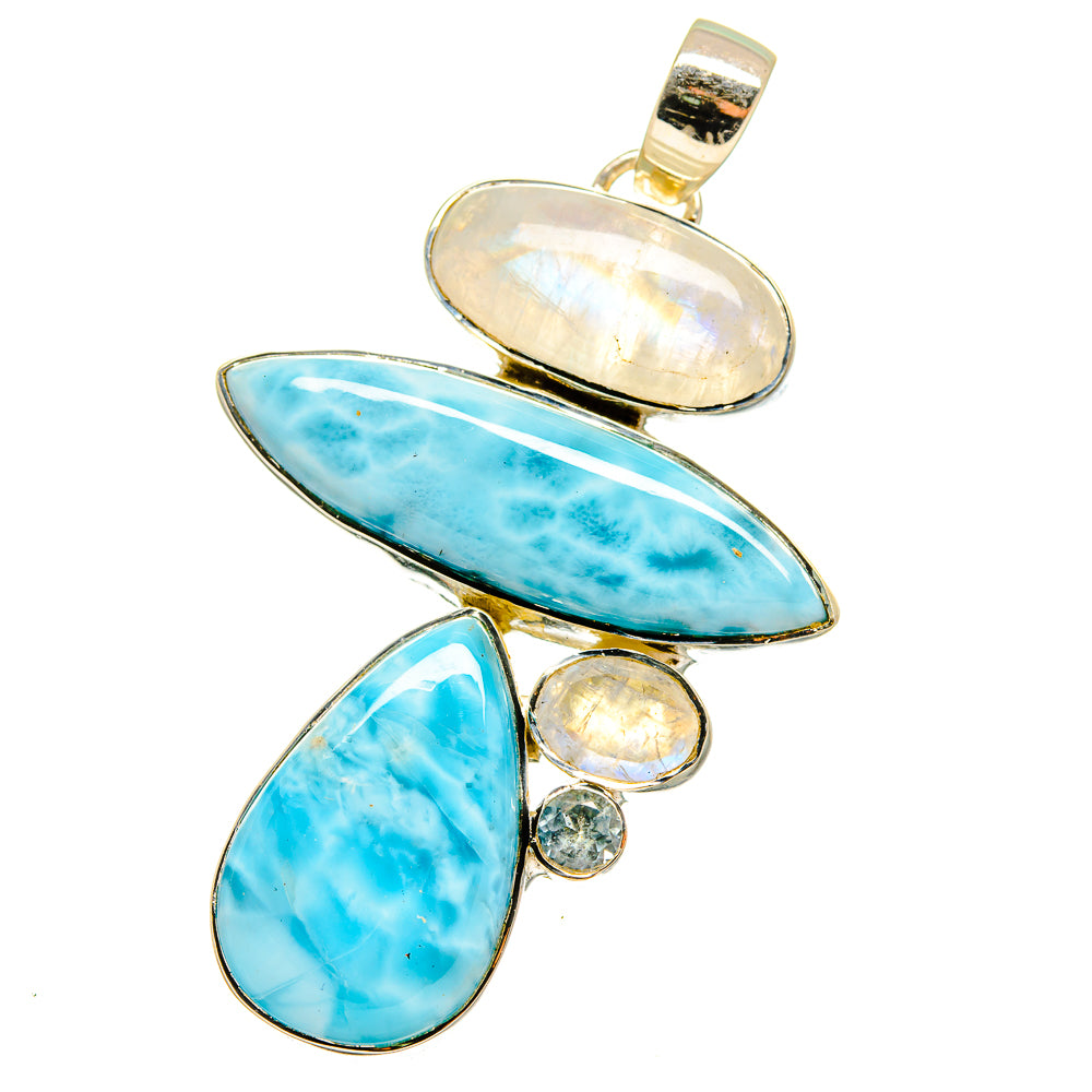 Larimar, Rainbow Moonstone, Blue Topaz Pendants handcrafted by Anasilvercos - PD14754