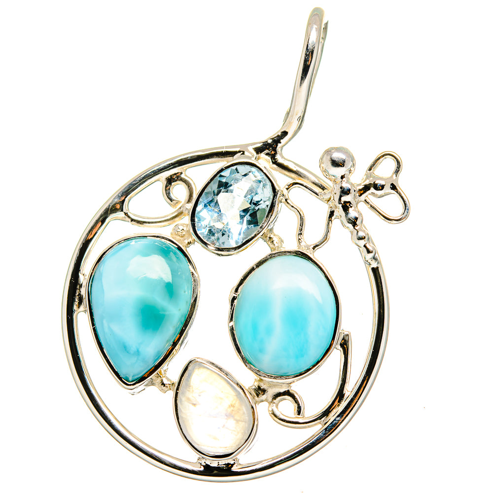 Larimar, Blue Topaz, Rainbow Moonstone Pendants handcrafted by Anasilvercos - PD15346