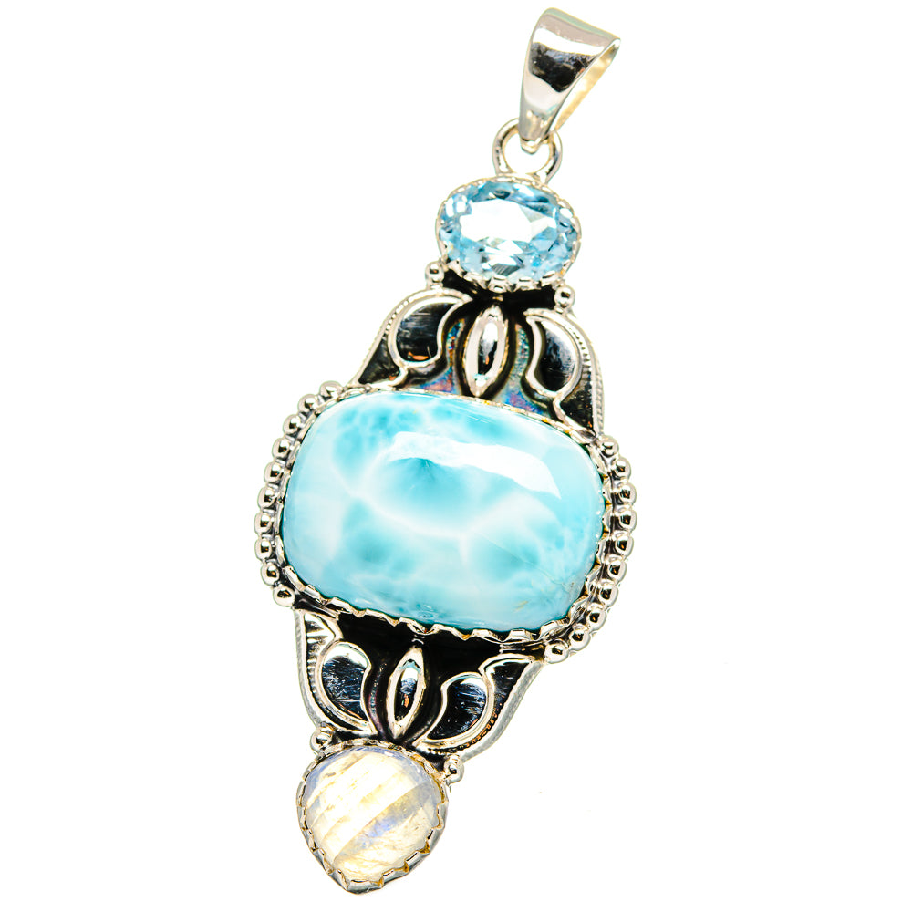 Larimar, Rainbow Moonstone, Blue Topaz Pendants handcrafted by Anasilvercos - PD15347