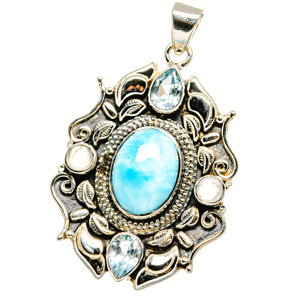 Larimar, Blue Topaz, Rainbow Moonstone Pendants handcrafted by Anasilvercos - PD15349