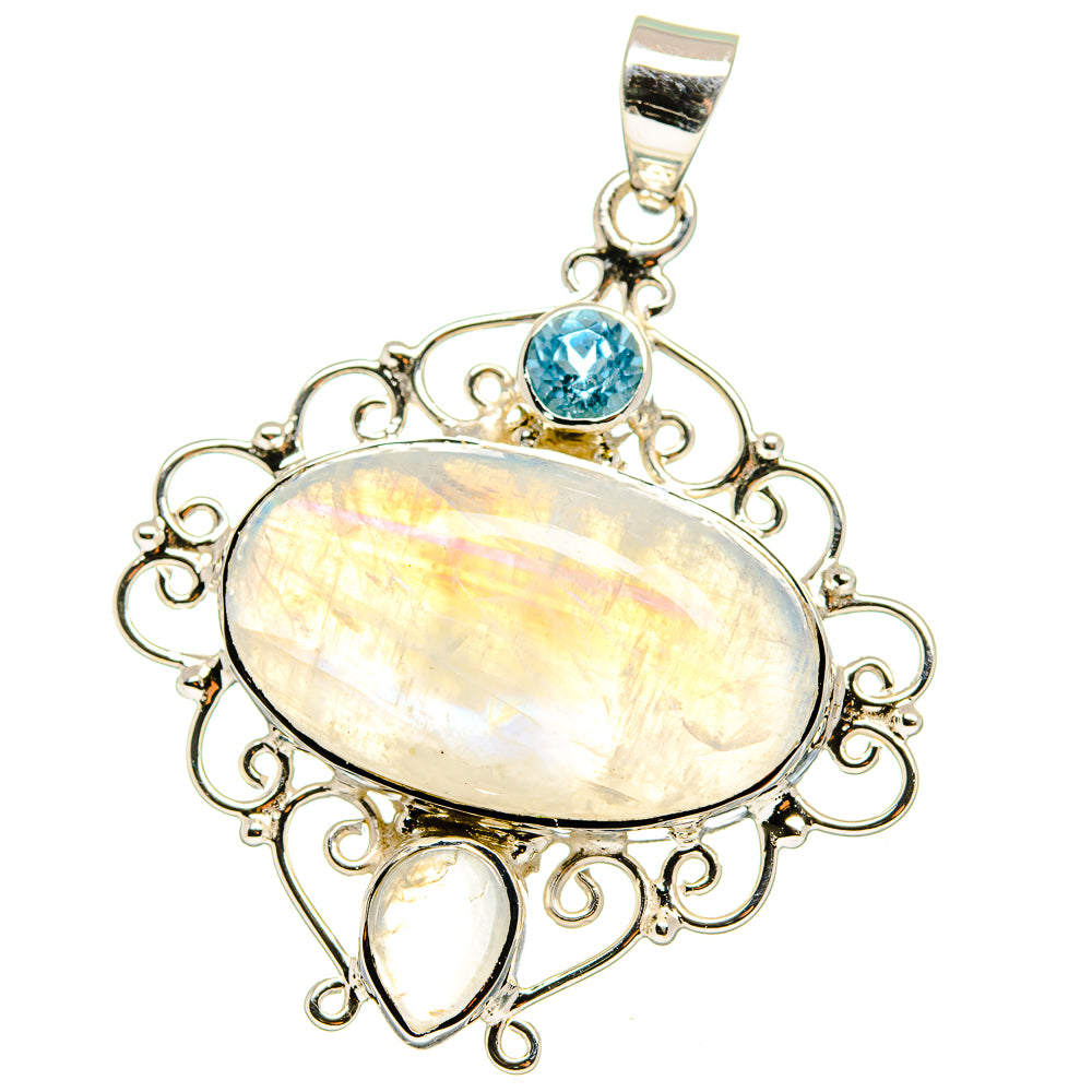 Rainbow Moonstone, Blue Topaz Pendants handcrafted by Anasilvercos - PD15350