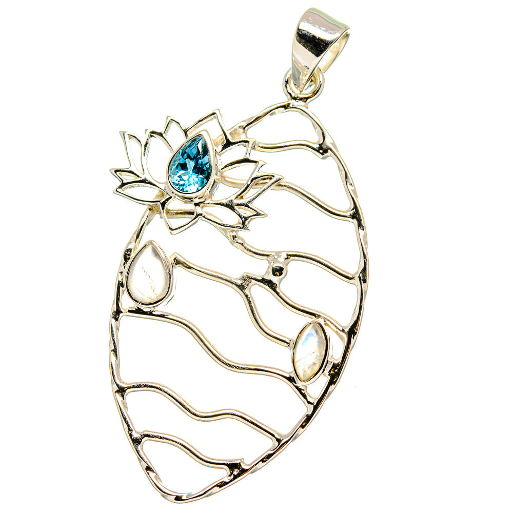 Blue Topaz, Rainbow Moonstone Pendants handcrafted by Anasilvercos - PD15356
