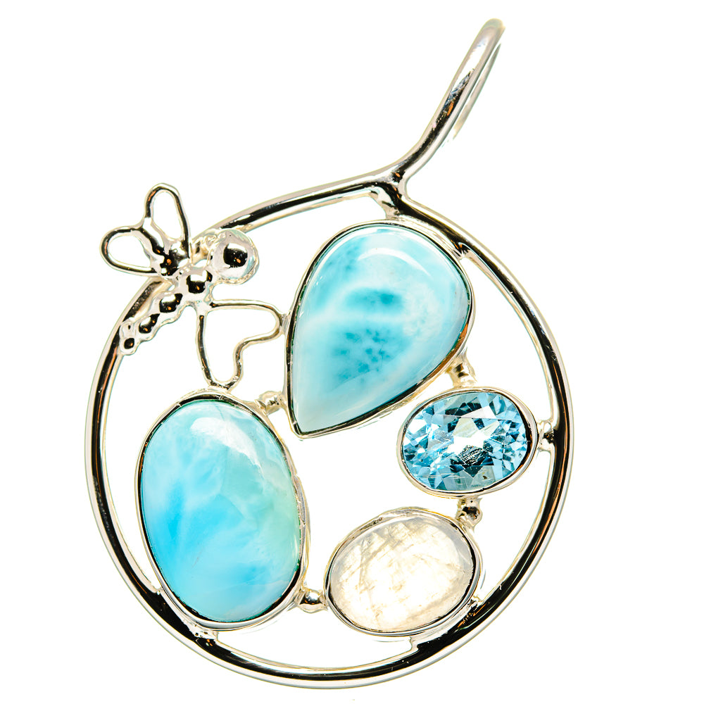 Larimar, Rainbow Moonstone, Blue Topaz Pendants handcrafted by Anasilvercos - PD15357