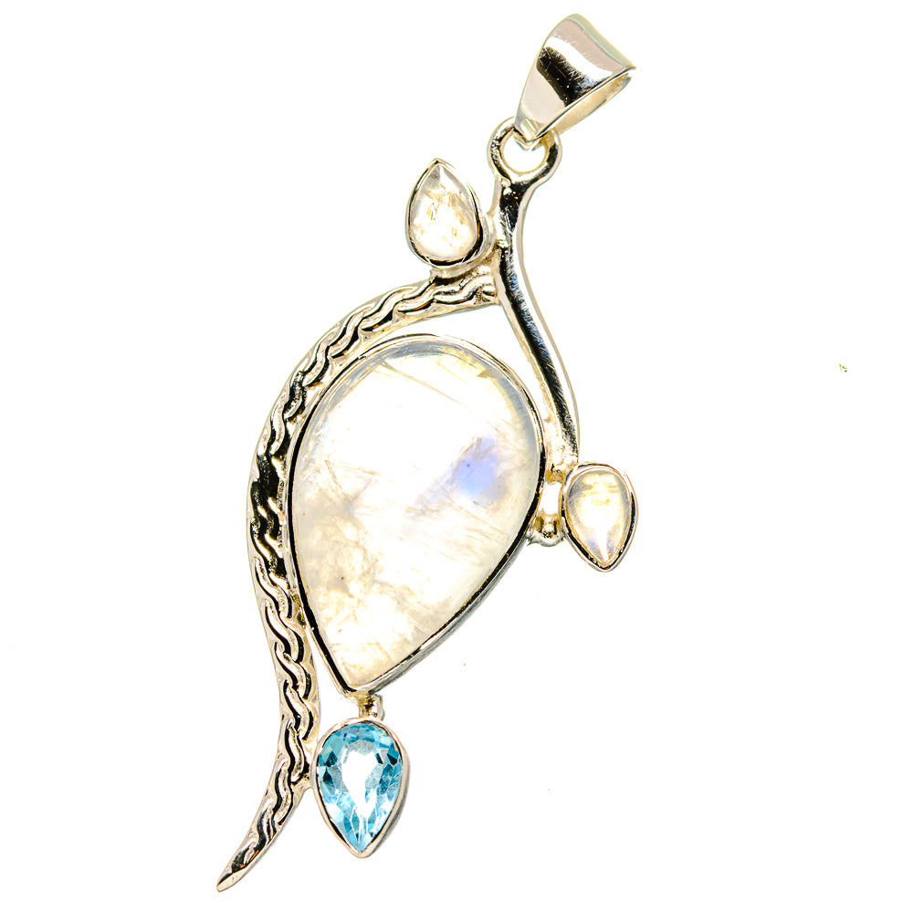 Rainbow Moonstone, Blue Topaz Pendants handcrafted by Anasilvercos - PD15371