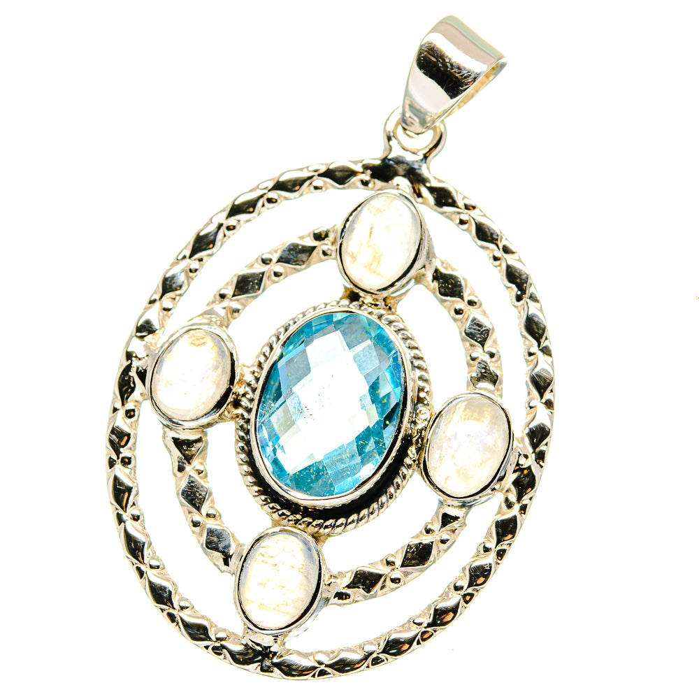 Blue Topaz, Rainbow Moonstone Pendants handcrafted by Anasilvercos - PD15378