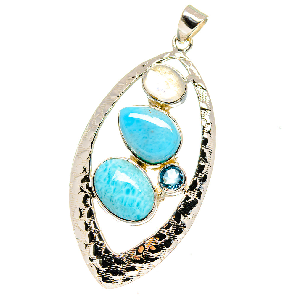Larimar, Rainbow Moonstone, Blue Topaz Pendants handcrafted by Anasilvercos - PD15380
