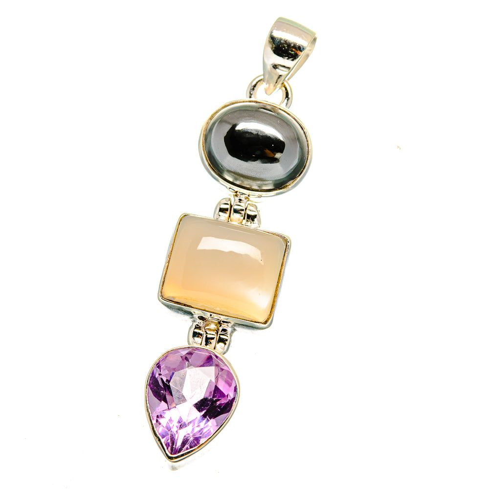Moonstone, Hematite, Amethyst Pendants handcrafted by Anasilvercos - PD16444