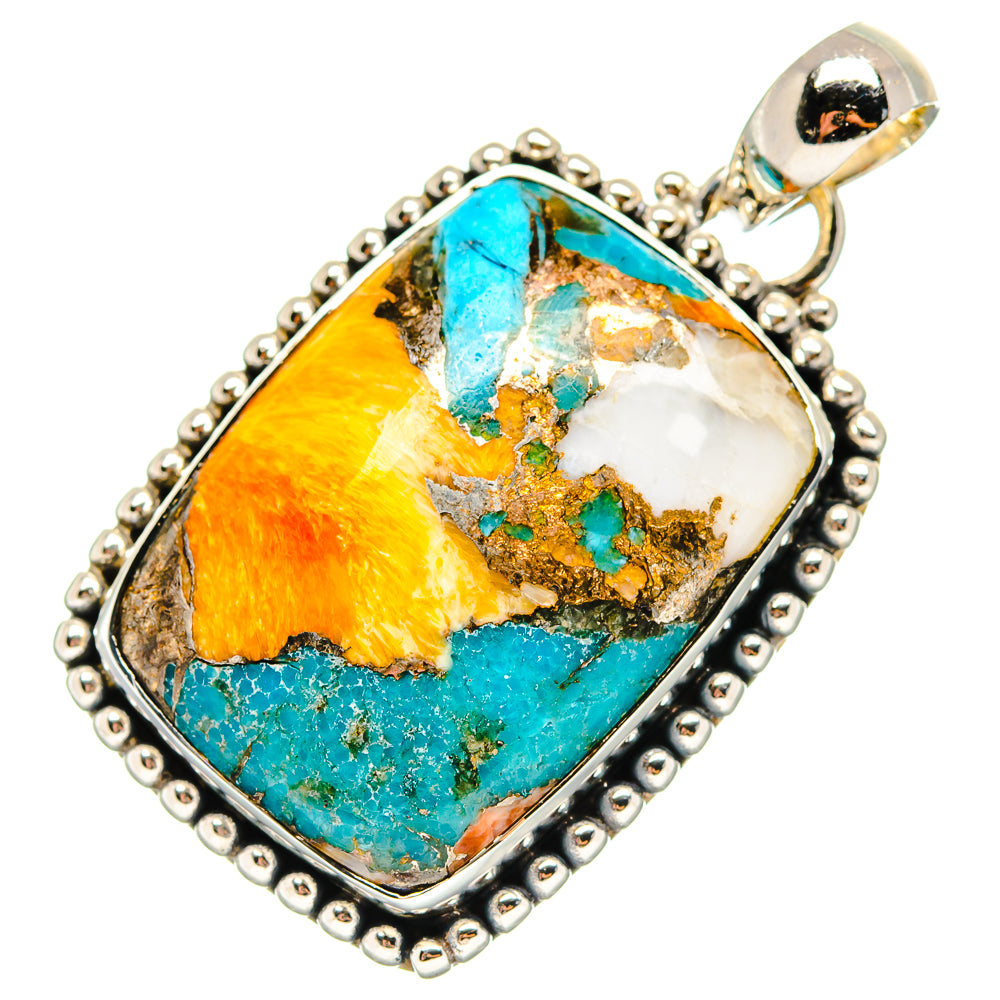 Blue Orange Copper Composite Turquoise Pendants handcrafted by Anasilvercos - PD17221