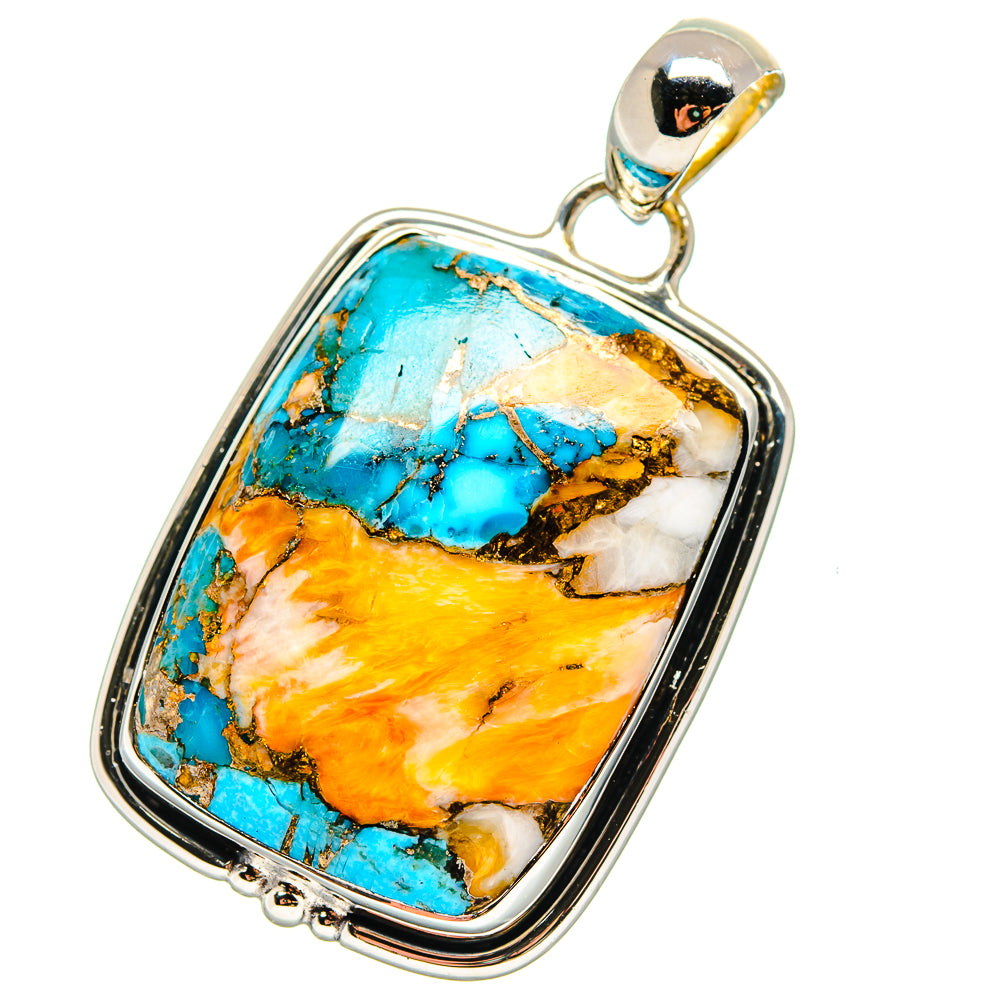 Blue Orange Copper Composite Turquoise Pendants handcrafted by Anasilvercos - PD17303