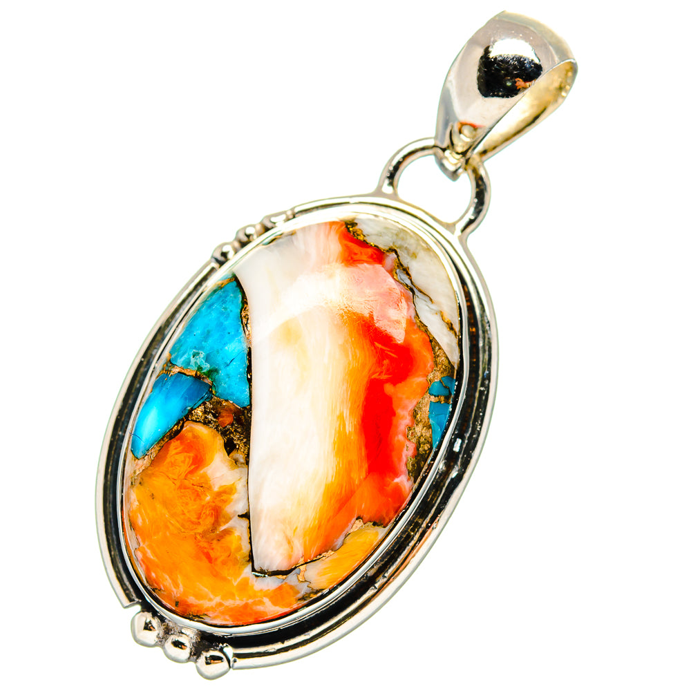 Orange Blue Copper Composite Turquoise Pendants handcrafted by Anasilvercos - PD17352