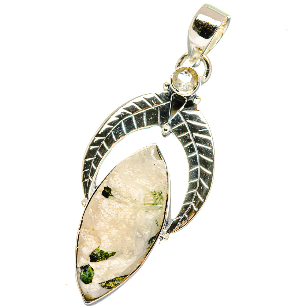 Green Tourmaline In Quartz Pendants handcrafted by Anasilvercos - PD17747