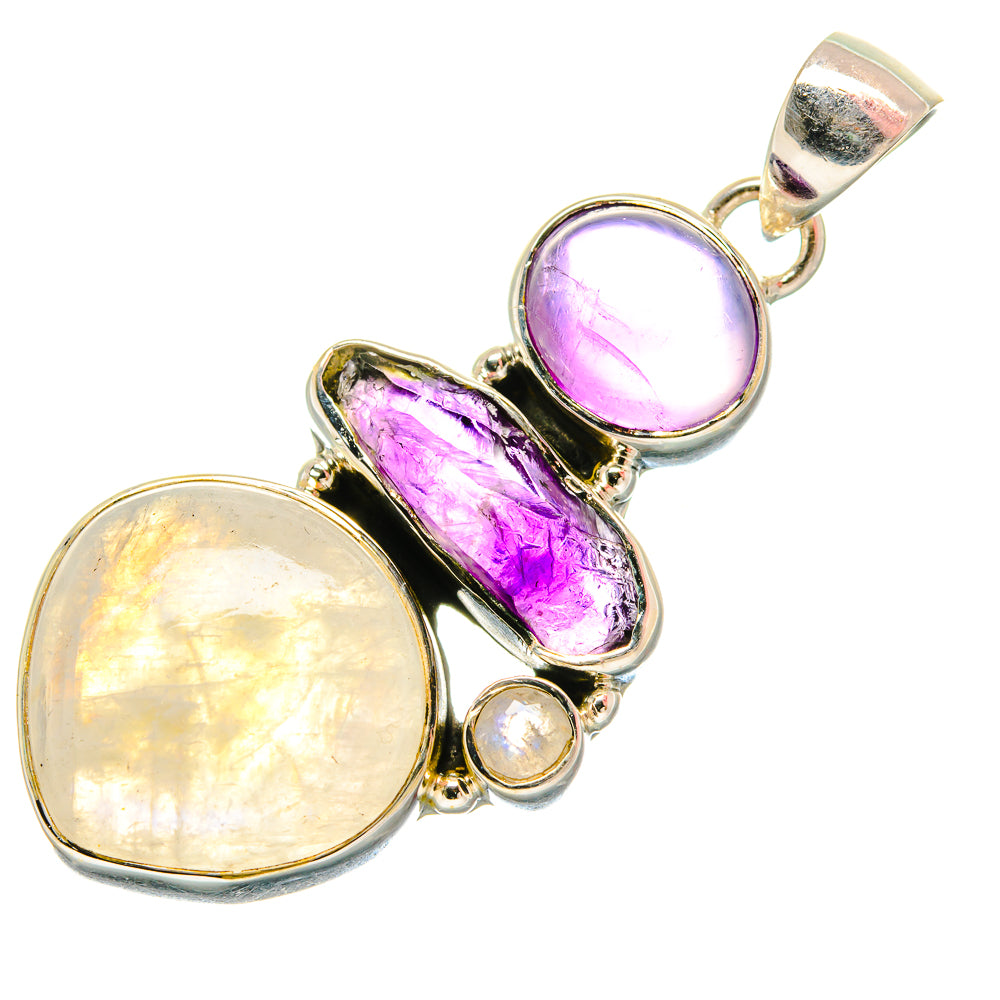 Rainbow Moonstone, Amethyst Pendants handcrafted by Anasilvercos - PD18279