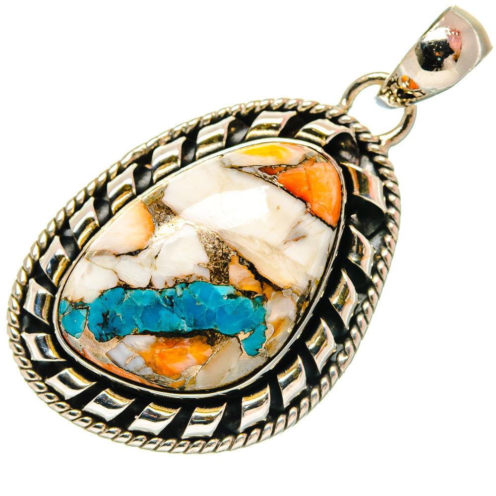Blue Orange Copper Composite Turquoise Pendants handcrafted by Anasilvercos - PD18285