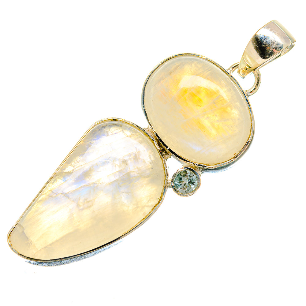 Rainbow Moonstone, Blue Topaz Pendants handcrafted by Anasilvercos - PD18303