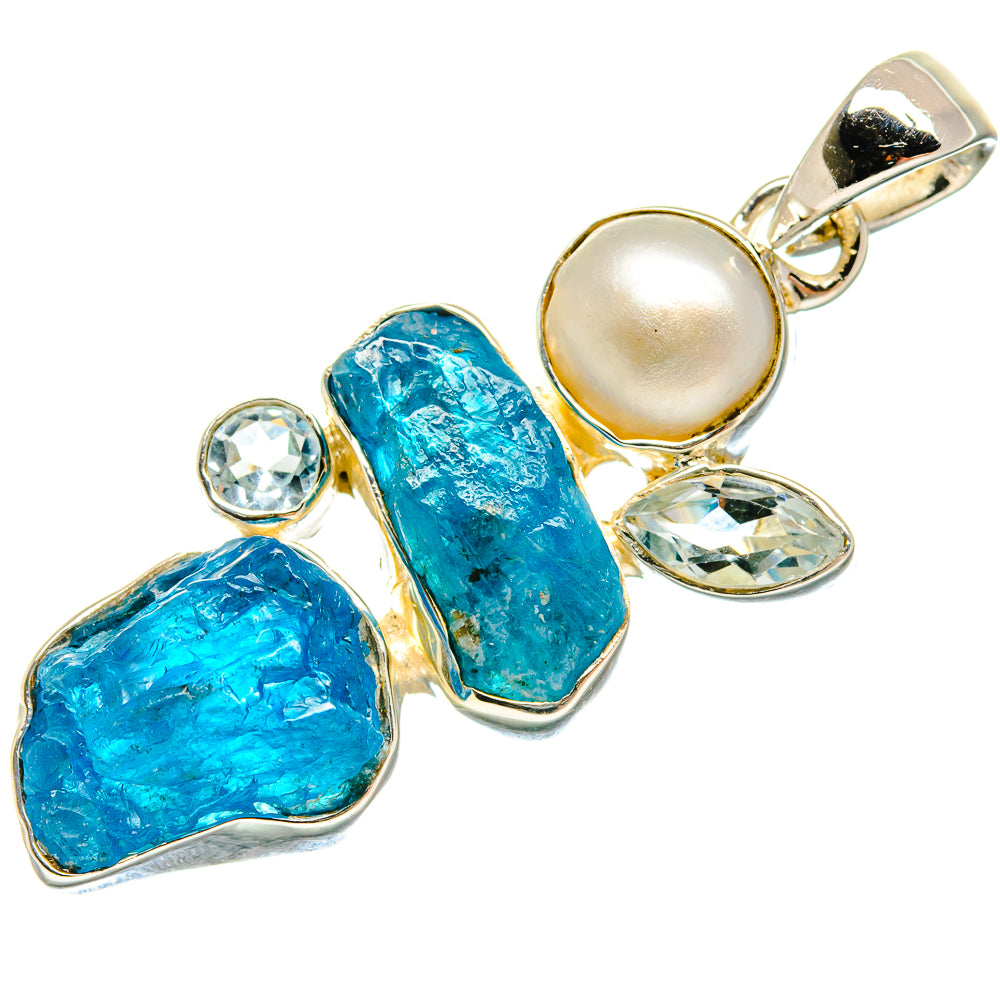 Apatite, Blue Topaz, Cultured Pearl Pendants handcrafted by Anasilvercos - PD18307