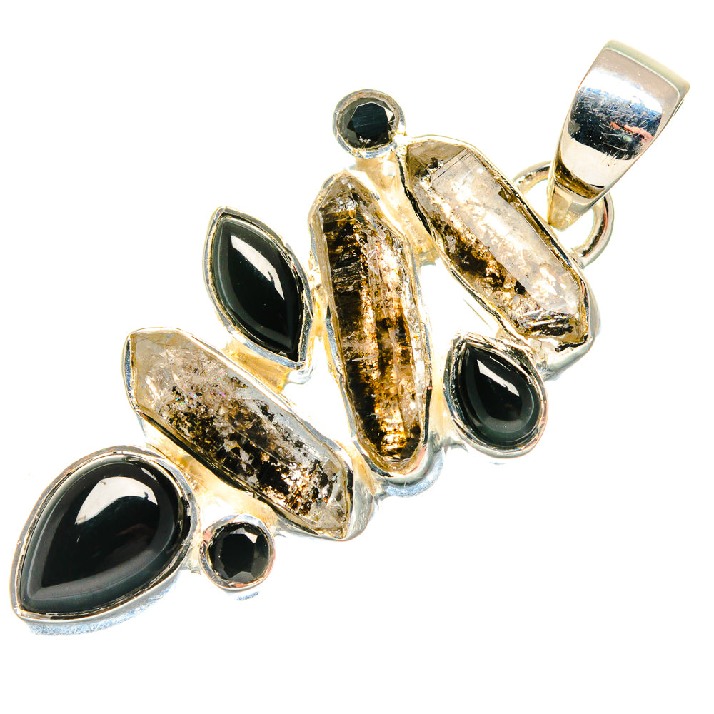 Herkimer Diamond, Black Onyx Pendants handcrafted by Anasilvercos - PD18353