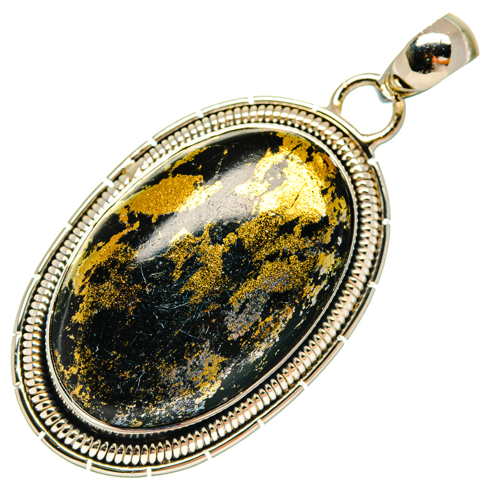 Pyrite In Black Onyx Pendants handcrafted by Anasilvercos - PD18570