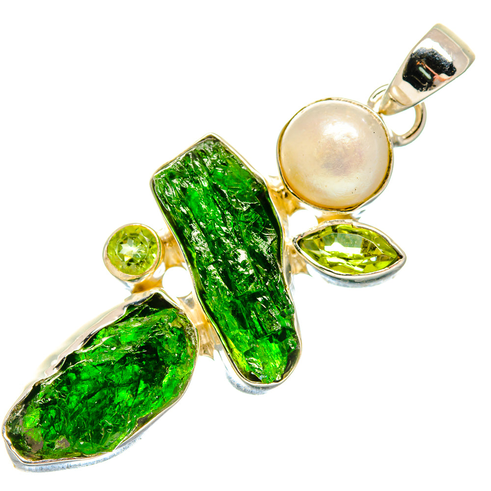 Chrome Diopside, Peridot, Cultured Pearl Pendants handcrafted by Anasilvercos - PD18633