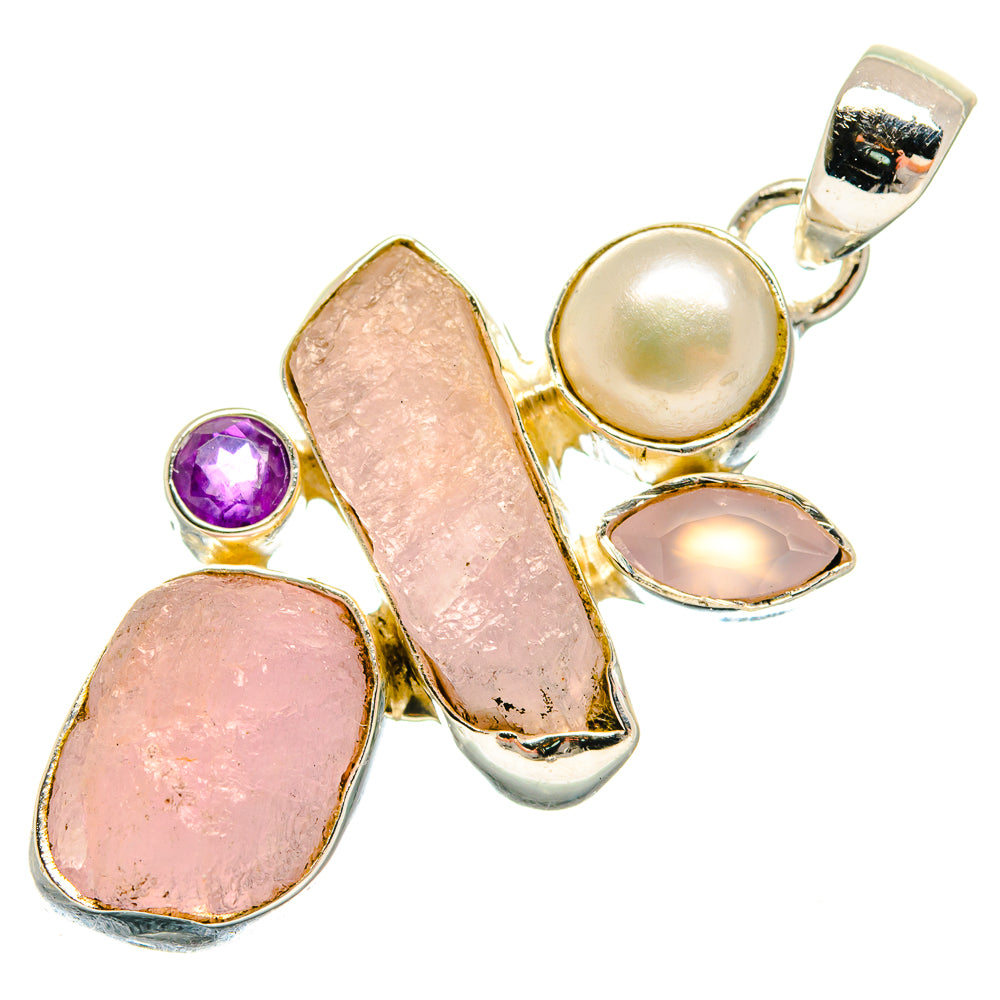 Rose Quartz, Amethyst, Cultured Pearl Pendants handcrafted by Anasilvercos - PD18644