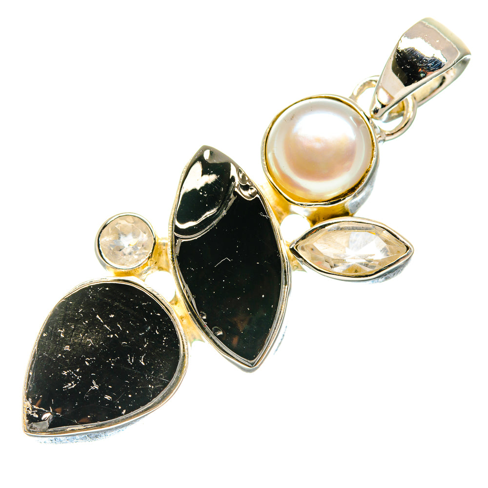 Shungite, White Quartz, Cultured Pearl Pendants handcrafted by Anasilvercos - PD18651