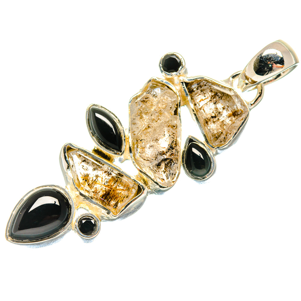 Herkimer Diamond, Black Onyx Pendants handcrafted by Anasilvercos - PD18656