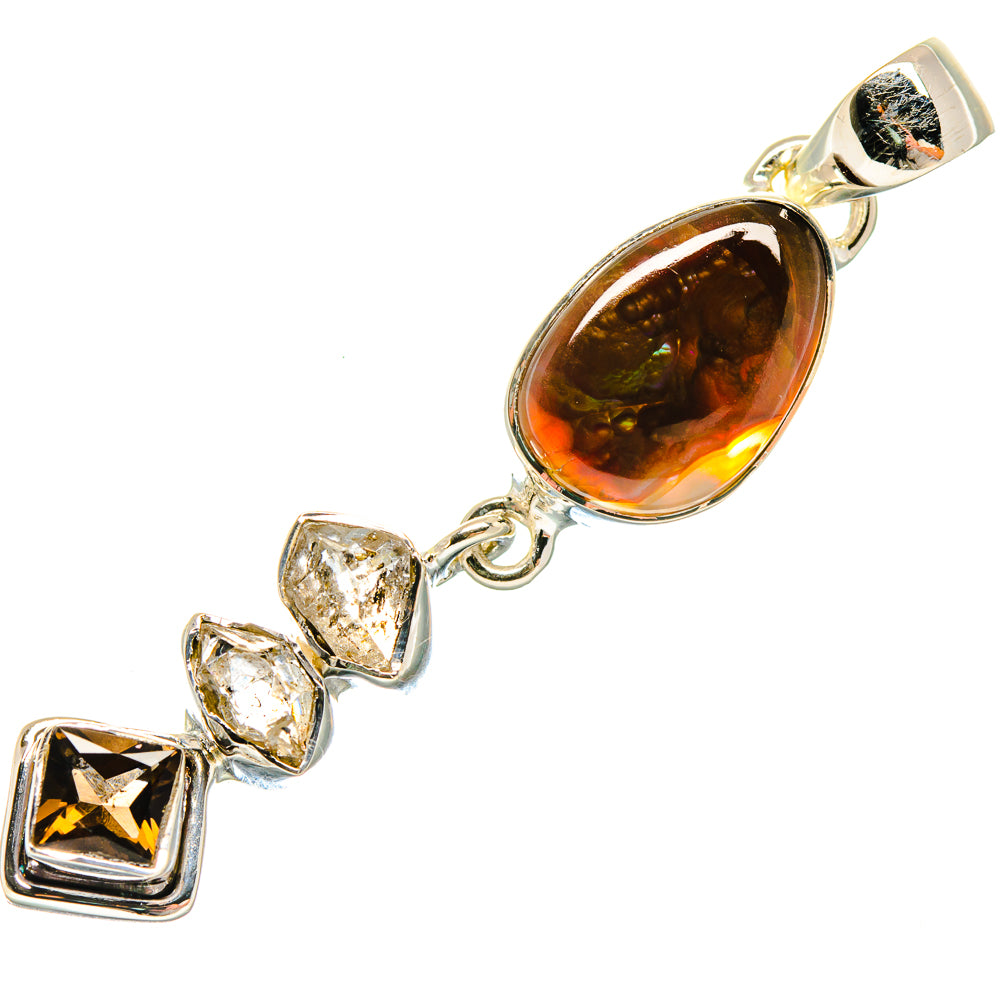 Mexican Fire Agate, Smoky Quartz, Herkimer Diamond Pendants handcrafted by Anasilvercos - PD18659