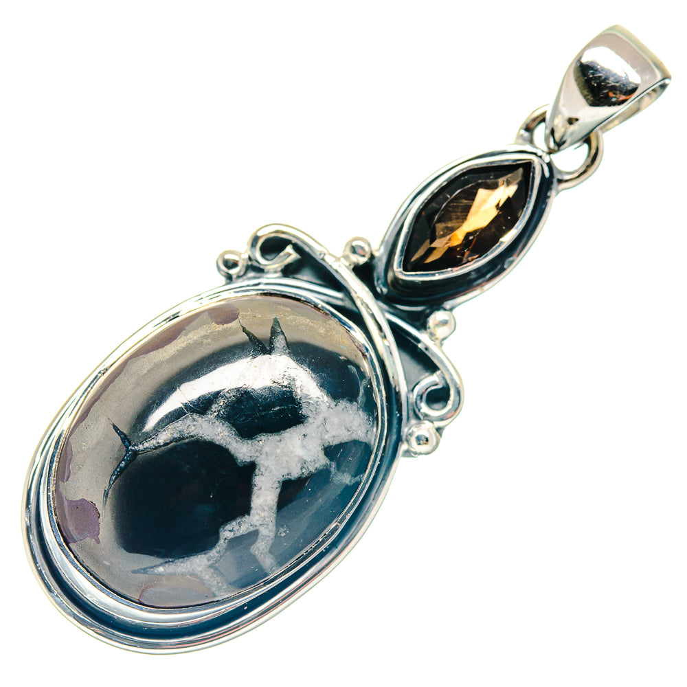 Septarian Geode, Smoky Quartz Pendants handcrafted by Anasilvercos - PD18699