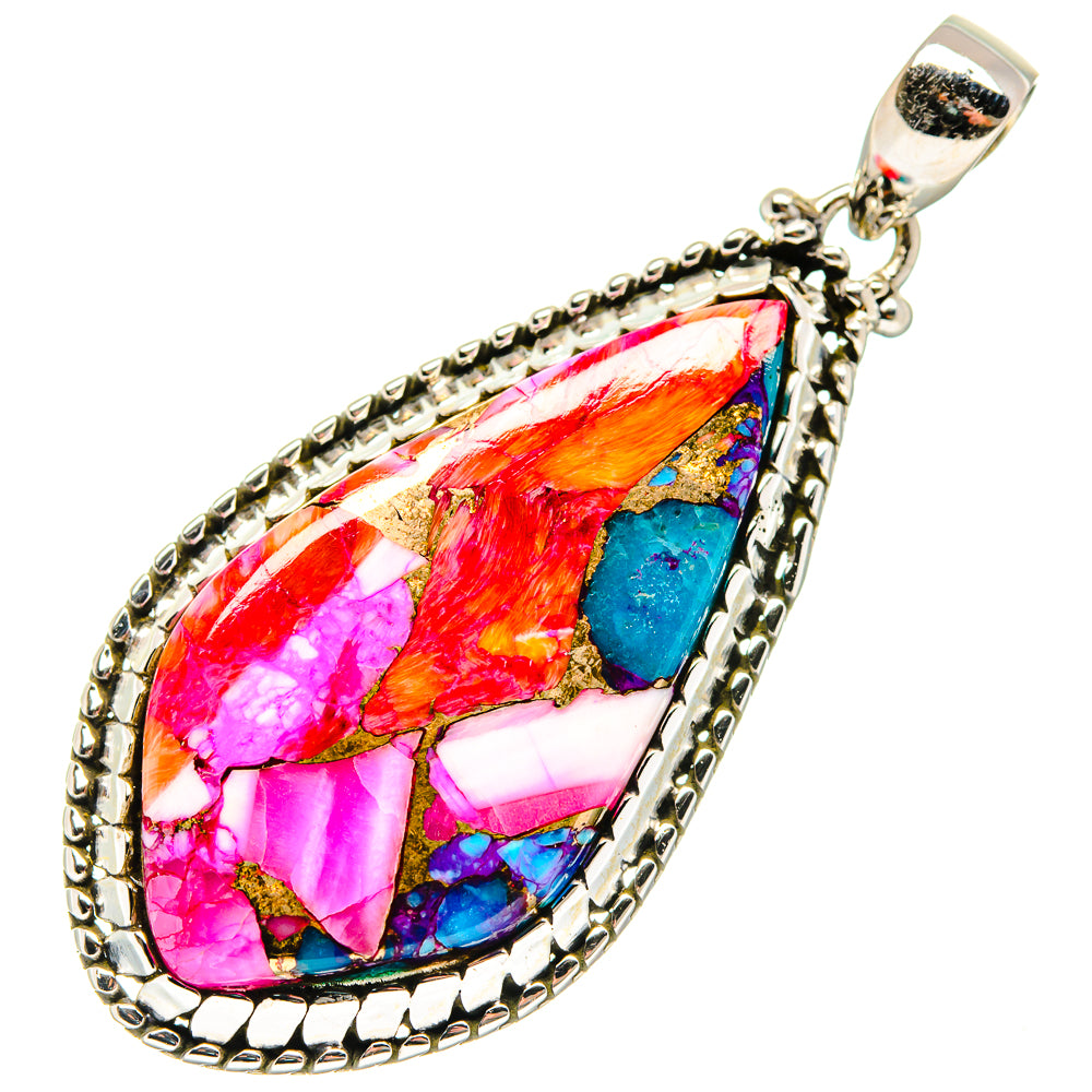 Kingman Pink Dahlia Turquoise Pendants handcrafted by Anasilvercos - PD19854