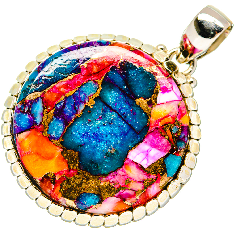 Kingman Pink Dahlia Turquoise Pendants handcrafted by Anasilvercos - PD20214