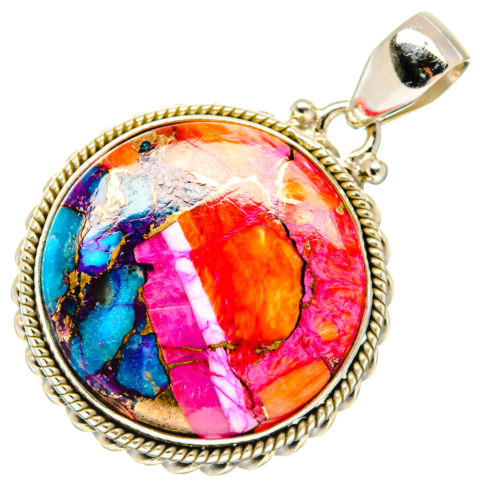 Kingman Pink Dahlia Turquoise Pendants handcrafted by Anasilvercos - PD20276