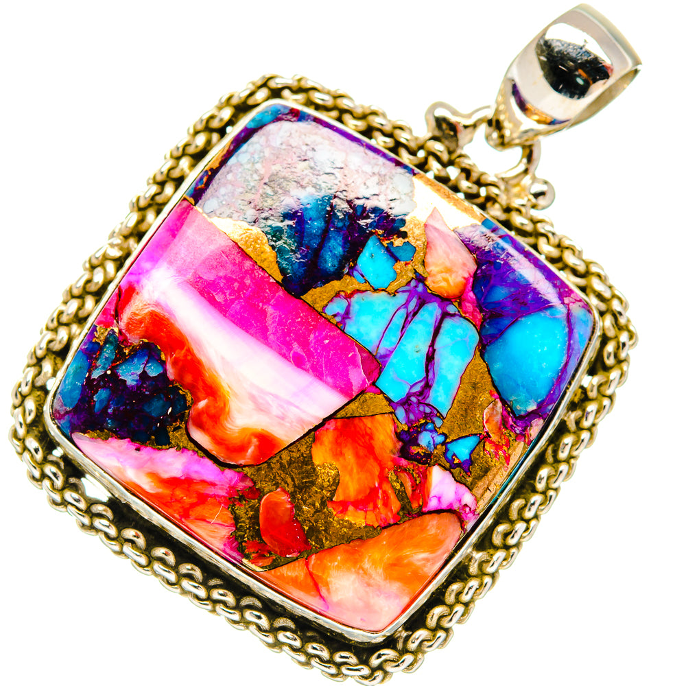 Kingman Pink Dahlia Turquoise Pendants handcrafted by Anasilvercos - PD20289