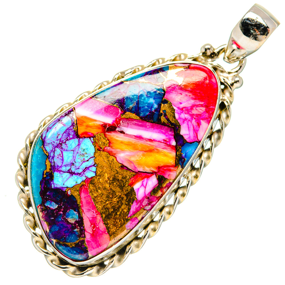 Kingman Pink Dahlia Turquoise Pendants handcrafted by Anasilvercos - PD20451