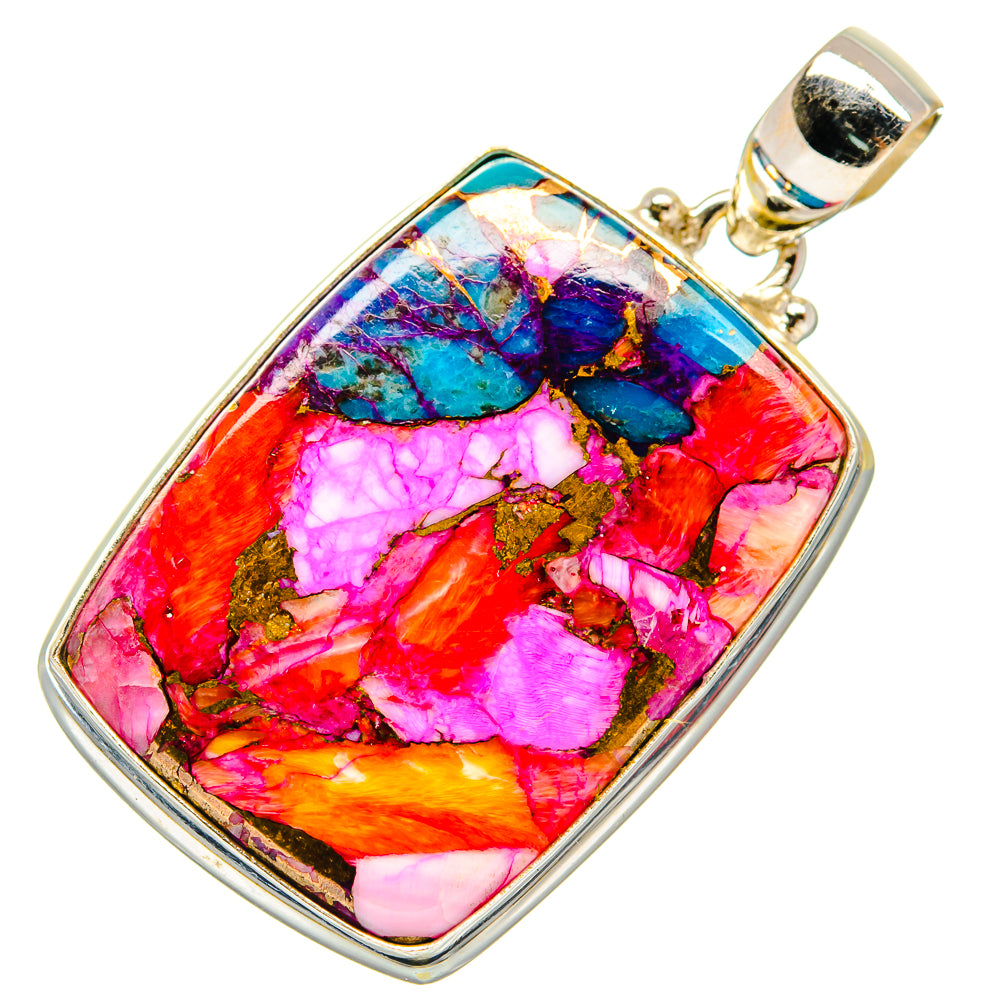 Kingman Pink Dahlia Turquoise Pendants handcrafted by Anasilvercos - PD20452