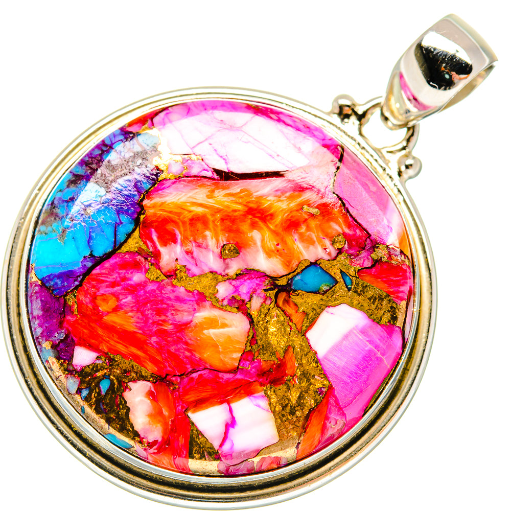 Kingman Pink Dahlia Turquoise Pendants handcrafted by Anasilvercos - PD20491