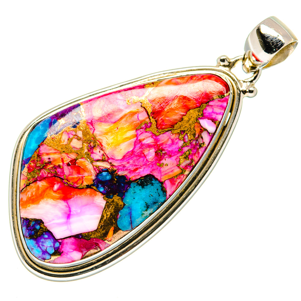 Kingman Pink Dahlia Turquoise Pendants handcrafted by Anasilvercos - PD20670