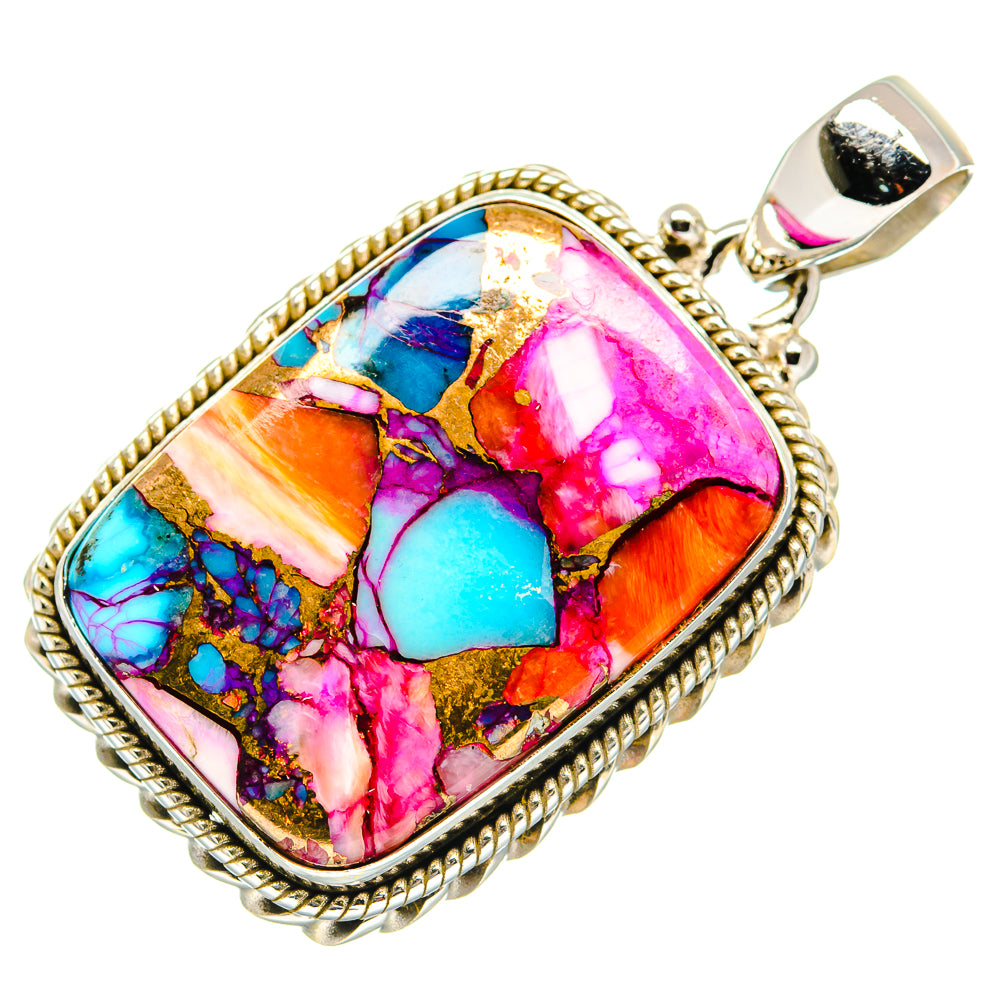 Kingman Pink Dahlia Turquoise Pendants handcrafted by Anasilvercos - PD20671