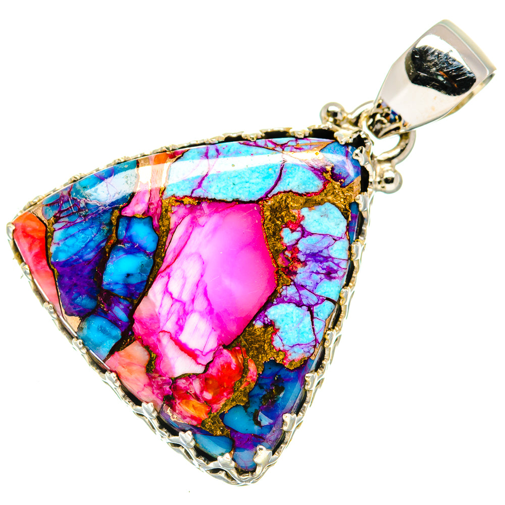 Kingman Pink Dahlia Turquoise Pendants handcrafted by Anasilvercos - PD20673
