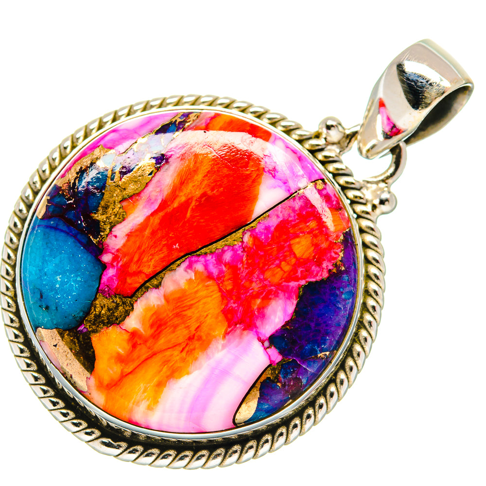 Kingman Pink Dahlia Turquoise Pendants handcrafted by Anasilvercos - PD21018