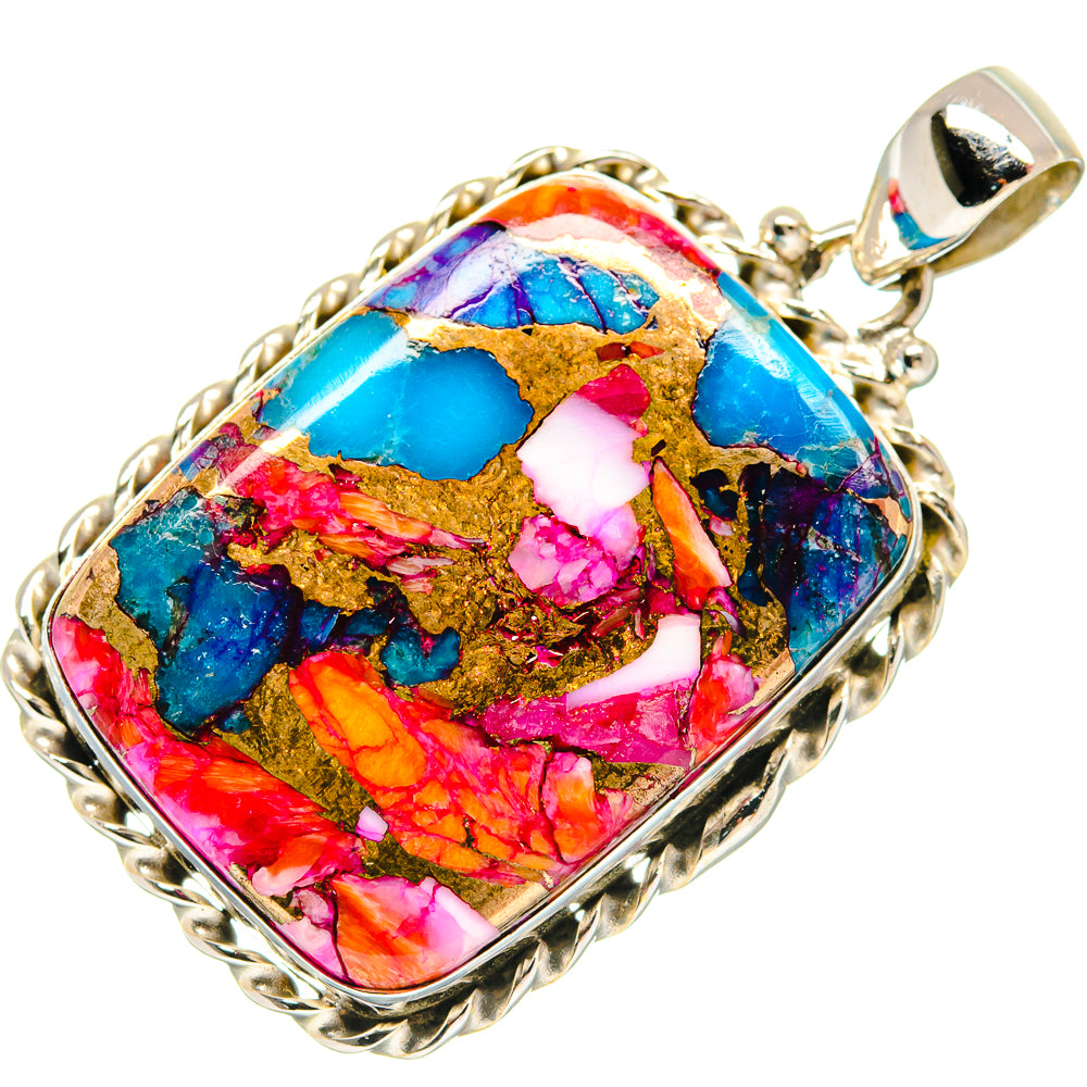 Kingman Pink Dahlia Turquoise Pendants handcrafted by Anasilvercos - PD21020