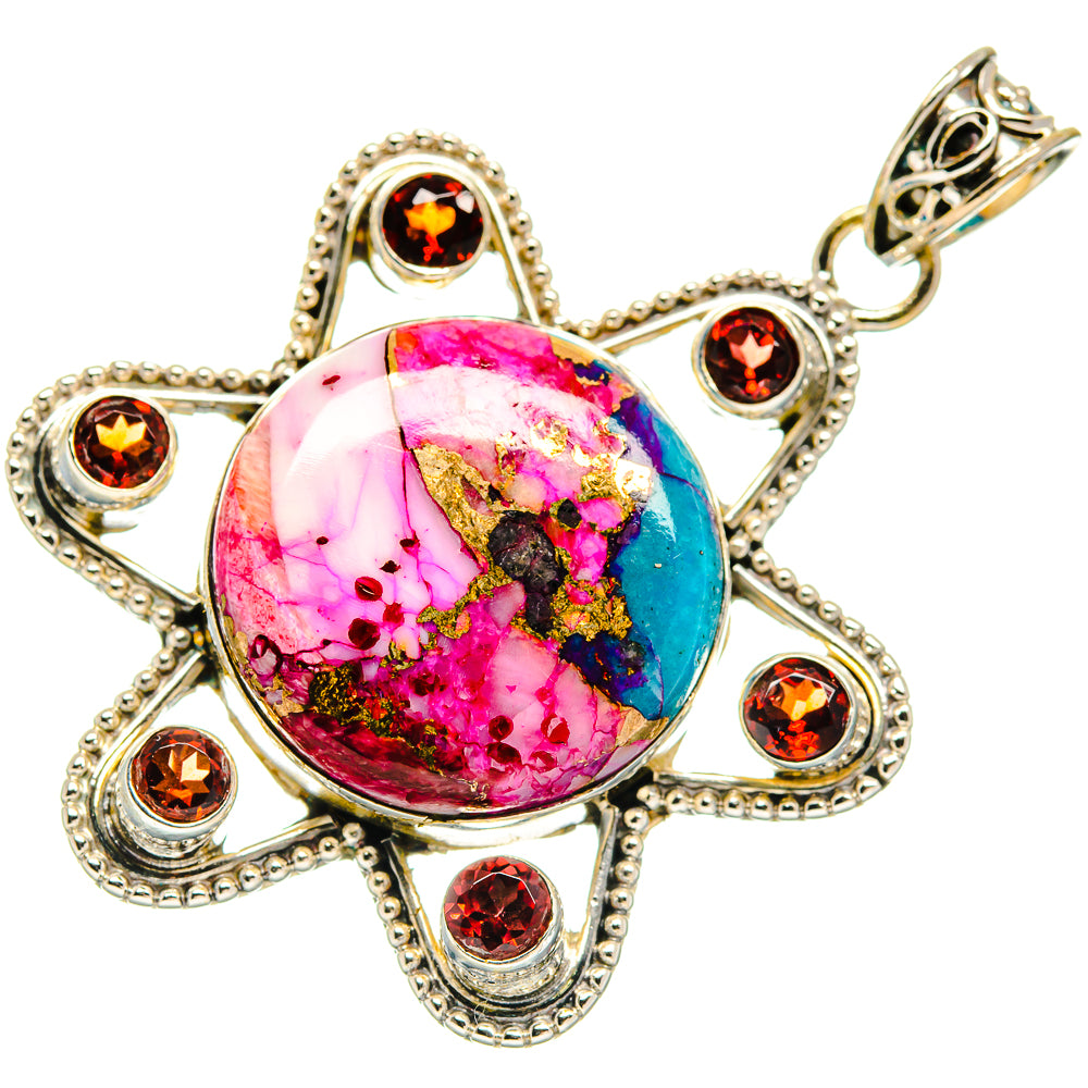 Kingman Pink Dahlia Turquoise Pendants handcrafted by Anasilvercos - PD21660