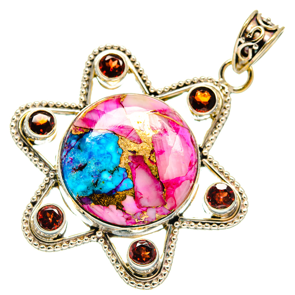 Kingman Pink Dahlia Turquoise Pendants handcrafted by Anasilvercos - PD21709