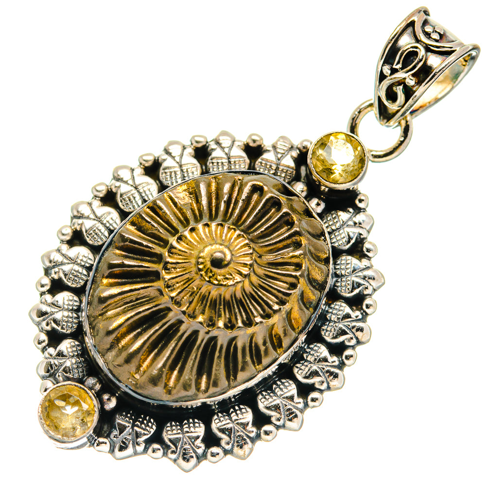 Pyrite Fossil, Citrine Pendants handcrafted by Anasilvercos - PD21752